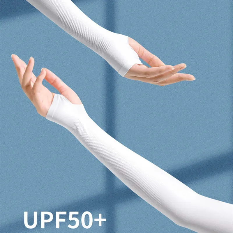UPF50 manches de bras tissu de glace respirant séchage rapide vêtements de sport de course soleil protection UV couverture de bras long manches de bras de cyclisme 240321
