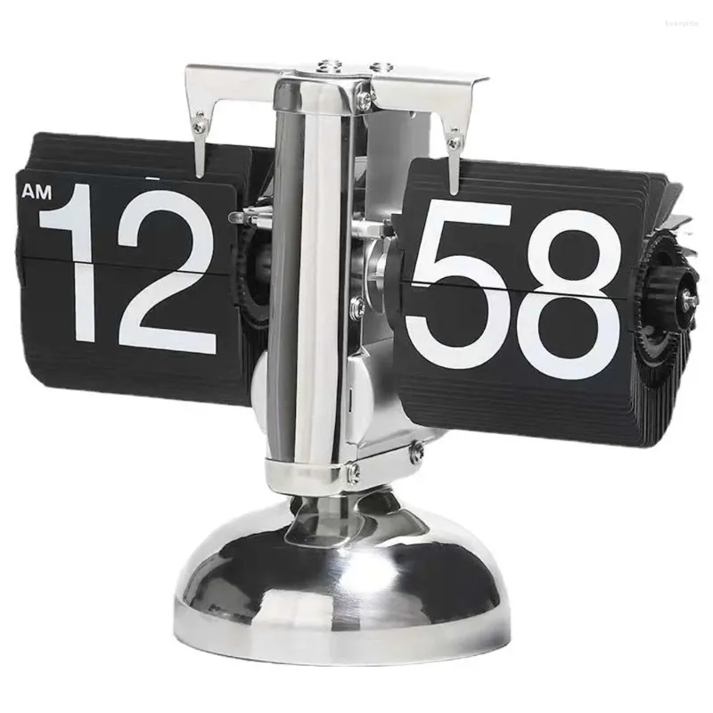 Table Clocks Black Stainless Steel DIY Digital Quartz Metal Flip Unique Gift Internal Vintage Scale Auto Home Desktop Creative Stand