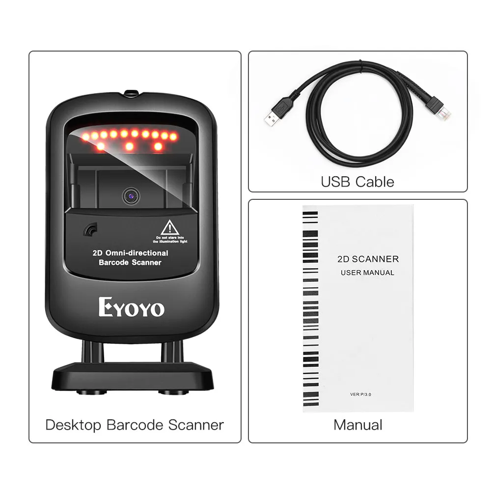 Hands-Free 2D QR Code Scanner - USB Desktop, Omnidirectional, Auto ...