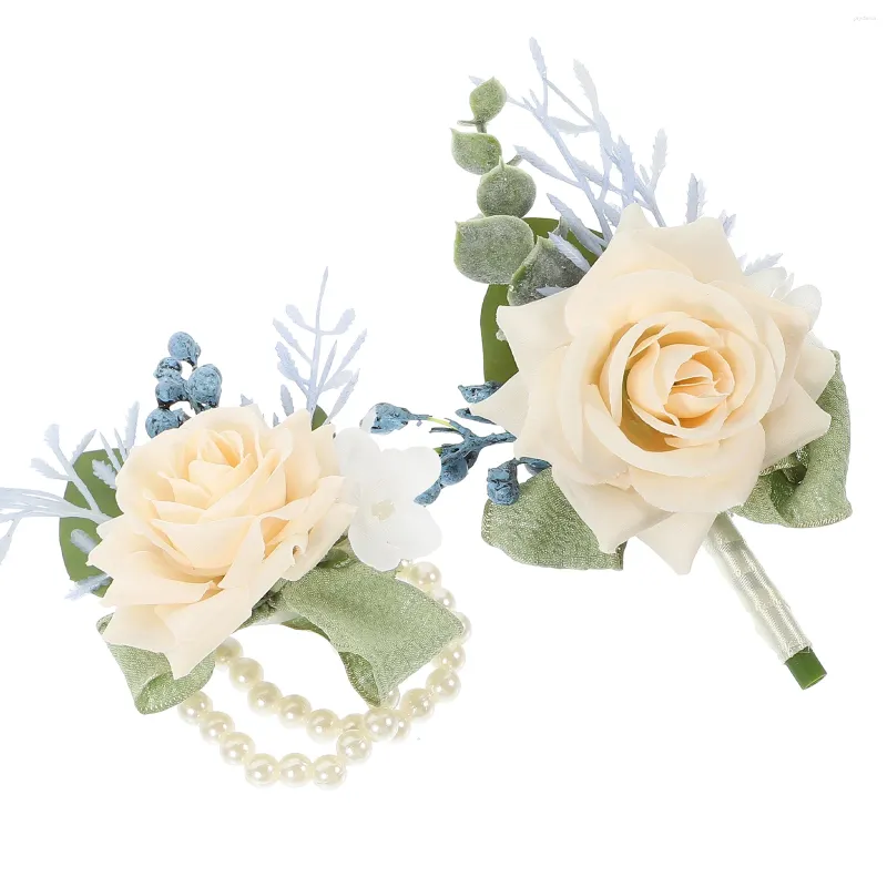 Dekorative Blumen Hochzeit Blumenarrangements Künstliche Blume Boutonniere Corsage Armband Armband Anzüge für Brautjungfernkleid Party