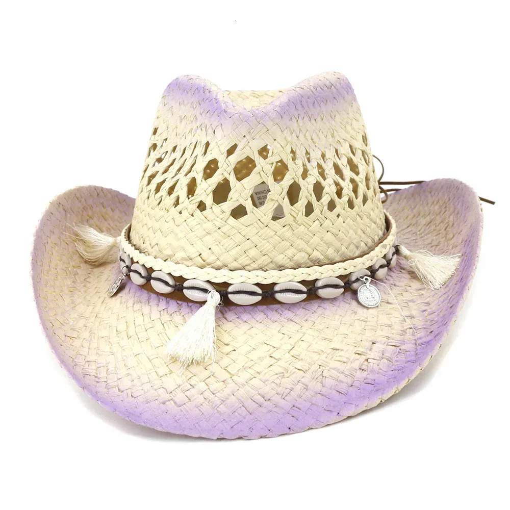 Sälj Western Style Summer Sun Visor Hat For Women Girls Pink Cowboy Cap Holiday Travel Beach Party Wide Brim 240320
