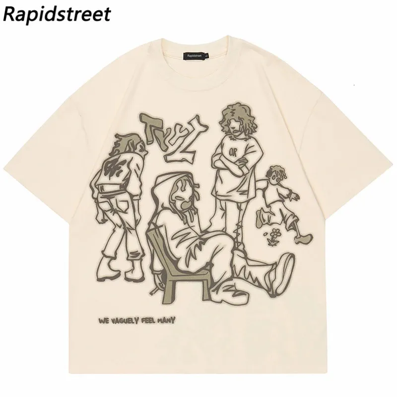 HARAJUKU CARTOON GIRL CAT JAPOMESE KANJI Graphic T Shirt Men T-Shirt T-Shirt Summer Short Sleeve Tress