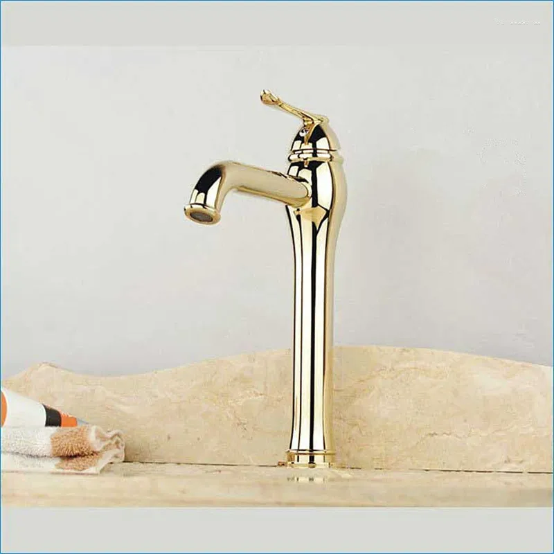 Robinets de lavabo de salle de bains, robinet de comptoir en laiton doré de Style européen et robinet froid pour le lavage à trou unique J14734