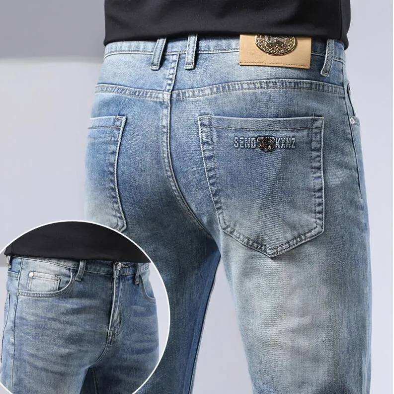 Nowe handel zagraniczny Oryginalny dżinsy dżinsy wiosna jesień mężczyźni Slim Fit European American High-end Małe proste spodnie