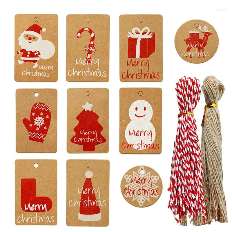 Décorations de Noël 100sets Kraft Ptinted Gift Tag Noël Présent Cartes de décoration pour la fête DIY Étiquette de prix Hang HolidayGarment