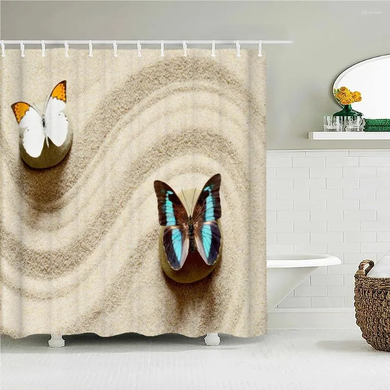 Duschgardiner vattentät gardin för badrum vacker fjäril tryck badkar polyester med 12 krokar