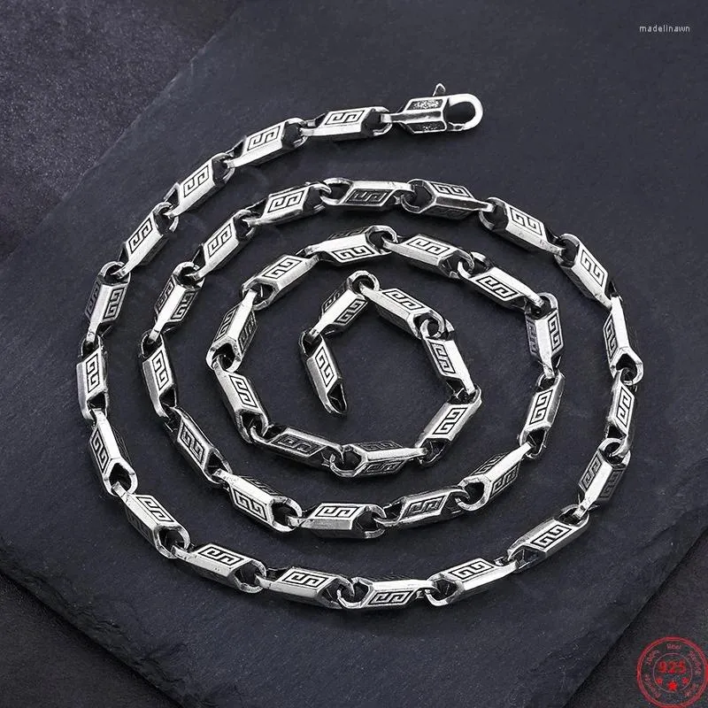 Chains S925 Sterling Silver Necklaces For Men Fashion Ancient Geometric Pattern 5mm Bamboo-chain Punk Jewelry