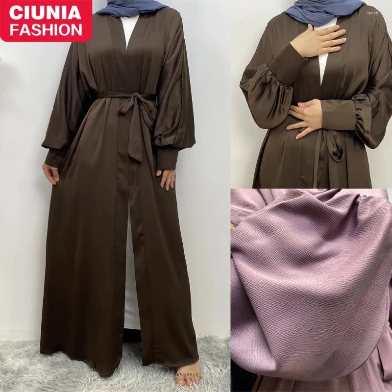 Ethnische Kleidung Ramadan Abaya Dubai Luxus gerippter Satin Türkei Modesty Robe Elegant mit Taschen Muslimischer Kimono Kaftan Islam Khimar Kebaya