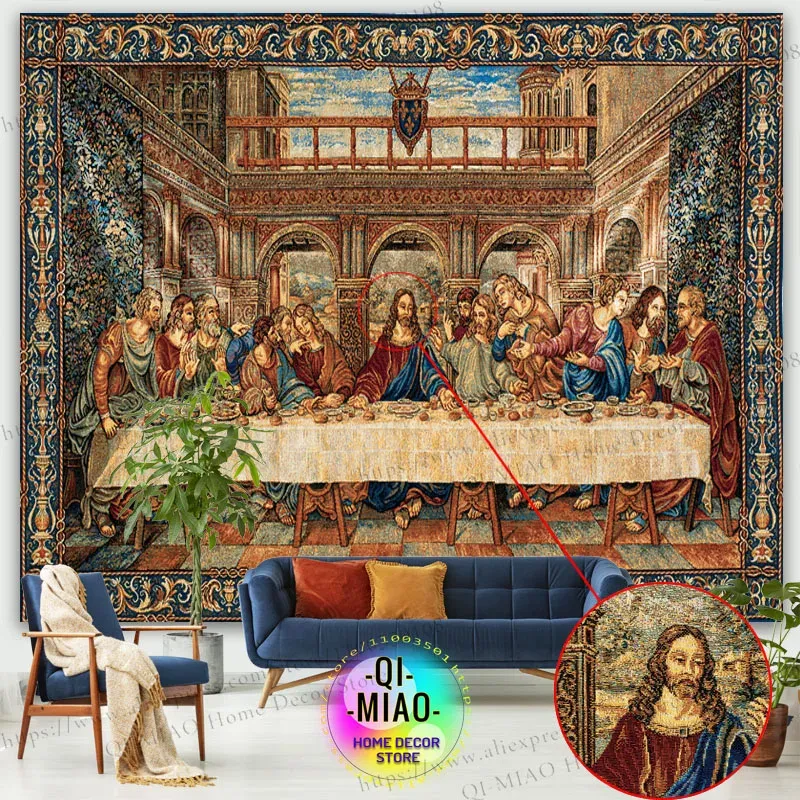 Vintage Jesus Christ Wall Tapestry Last Supper Hanging For Large Room ...