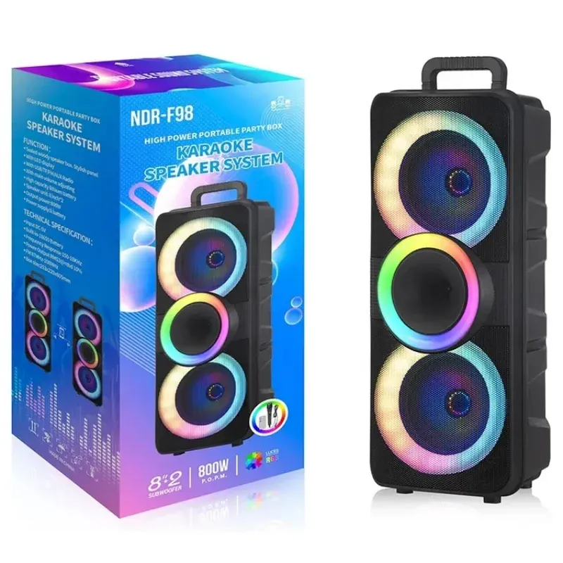 Altoparlanti per danza quadrata esterna NDRF98 Dual 8 pollici Horn originale Sound 800W Peak Home Theater DJ Altoparlanti Bluetooth con Ligh Cool Ligh