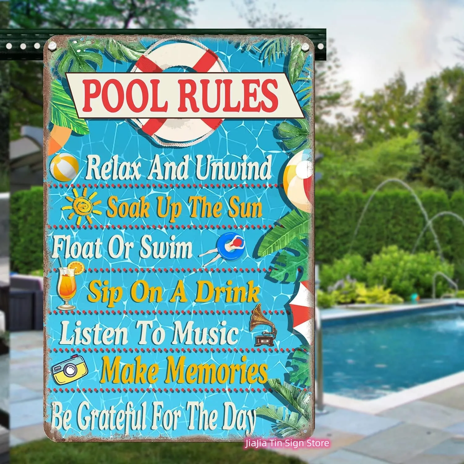 Welcome To Our Pool 12" X 9" Metal Sign Recreation Swimming Fun Home Wall Decor