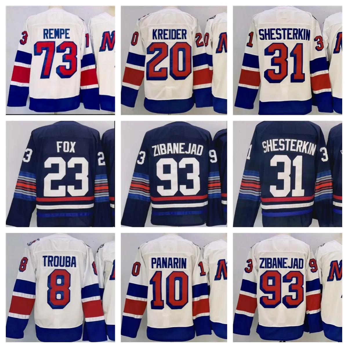 Stitched 2024 Stadium Series Matt Rempe 73 Artemi Panarin 10 Mika Zibanejad 93 Shesterkin 31 Fox 23 Kreider 20 Trouba 8 Hockey Jerseys White S-xxxl Stitched Men Jersey