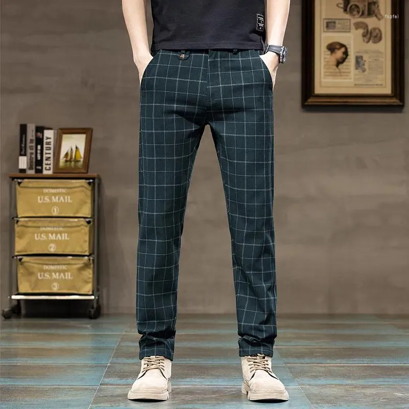 Pantalons pour hommes 2024 printemps et automne mode tendance plaid droit affaires décontracté confortable respirant de haute qualité