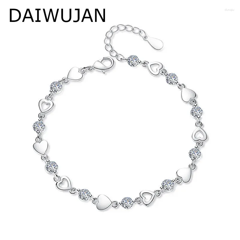 Charm Bracelets DAIWUJAN Romantic Zircon Heart For Women Silver Color Crystal Wedding Jewelry Valentine's Day Gift