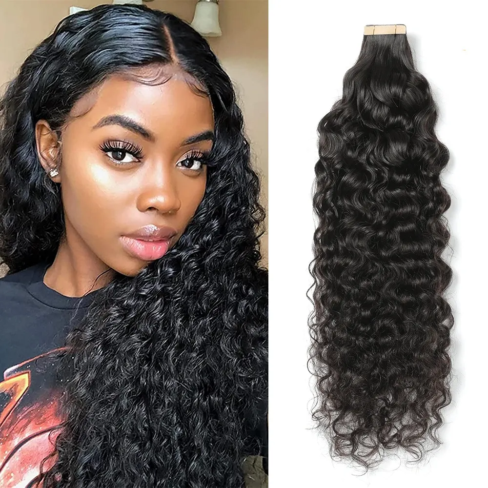 Extensies ShowCoco Tape In Extensions van echt haar Diep krullend Tape Ins Hair Extensions Zwarte meisjes huidinslag Remy natuurlijke haarextensions