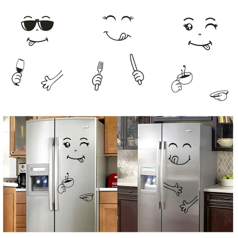 新しい2024かわいいステッカー冷蔵庫ハッピーおいしいフェイスキッチン冷蔵庫の壁ステッカーアートかわいい壁ステッカー冷蔵庫ホームデカリス1。かわいいのため