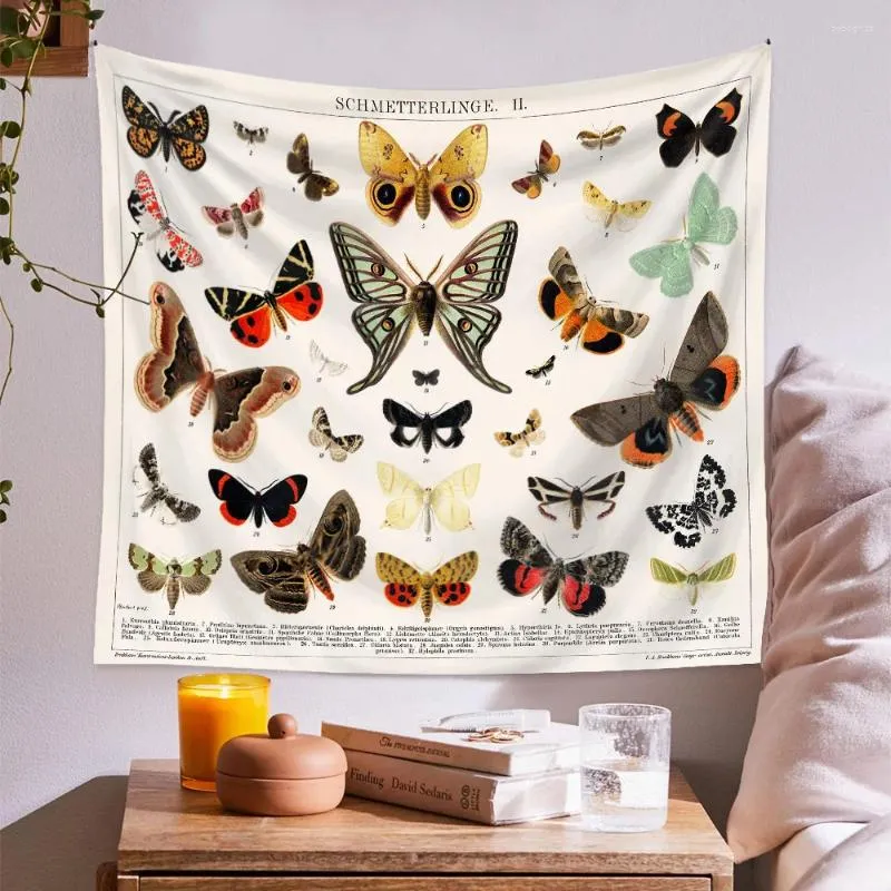 Tapestries Bohemia Butterfly Tapestry Wall Hanging Moth Plant Flowers Room Decoration Teen Aesthetic Art Dorm Poster