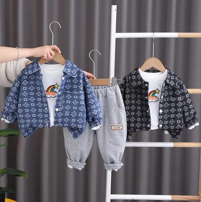 Vêtements de marque pour enfants, ensembles de vêtements pour bébés garçons et filles, cardigan, veste en jean, ensemble de pantalons de survêtement