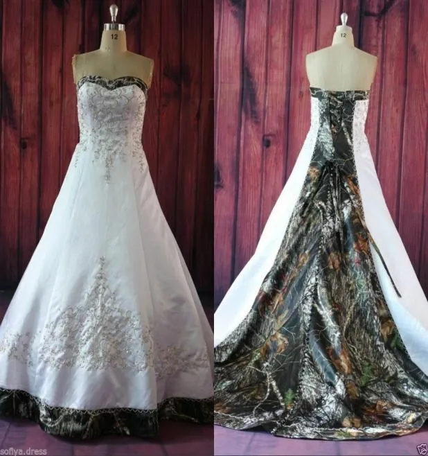 Modest uma linha camo vestidos de casamento sem alças beading vestidos de noiva plus size trem varredura cetim casamento americano 20203525959