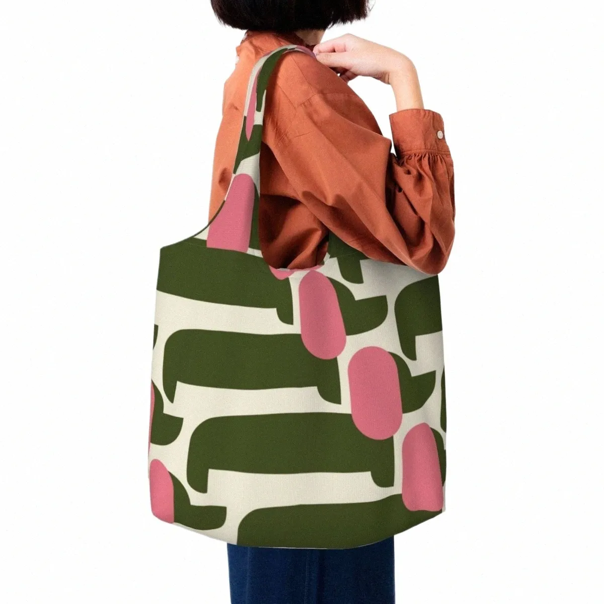 面白いプリントピンクドッグショーショップトートバッグリサイクルOrla Kiely Groceryキャンバスショッパーショルダーバッグ写真ハンドバッグB0MZ＃