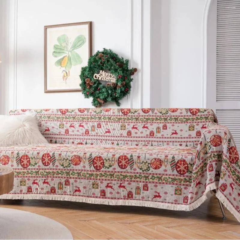 Housses de chaise de noël, serviette de canapé, housse de coussin pour 3 sièges, style bohème, avec protection de glands