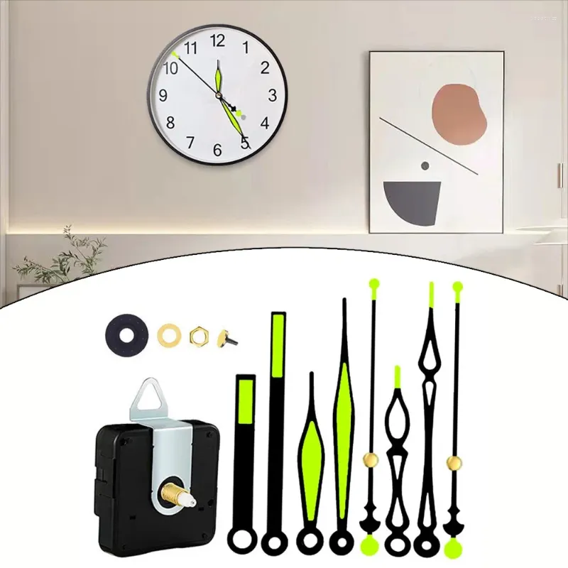 Clocks Accessories 1Set DIY Quartz Clock Movement Mechanism Luminous Fluorescent Green Hand Wall Replace Repair Parts Kit Hook