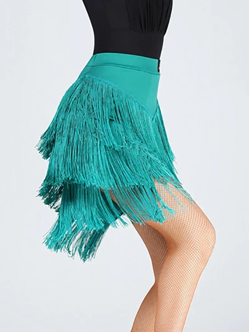 Latin Ballroom Dance Skirt – Slanted Ruffles, Asymmetric Hem, Adjustable Drawstring Waist - View #3