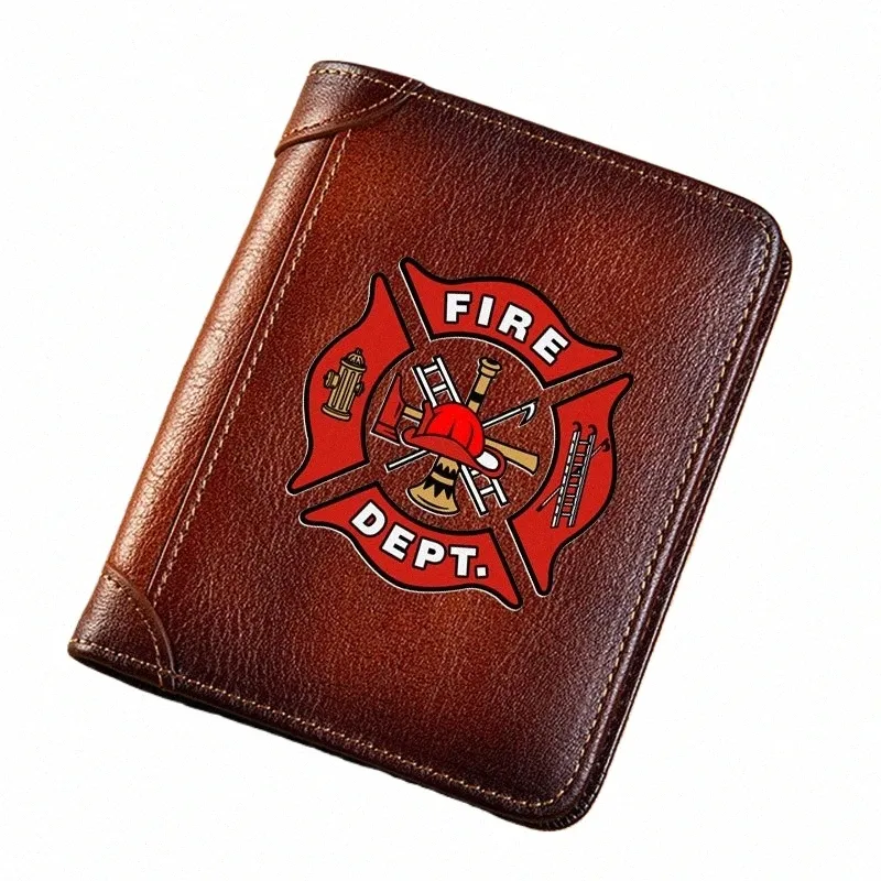 Haute qualité en cuir véritable portefeuille pompier pompier Ctrol symbole impression standard bourse BK097 o2Qt #