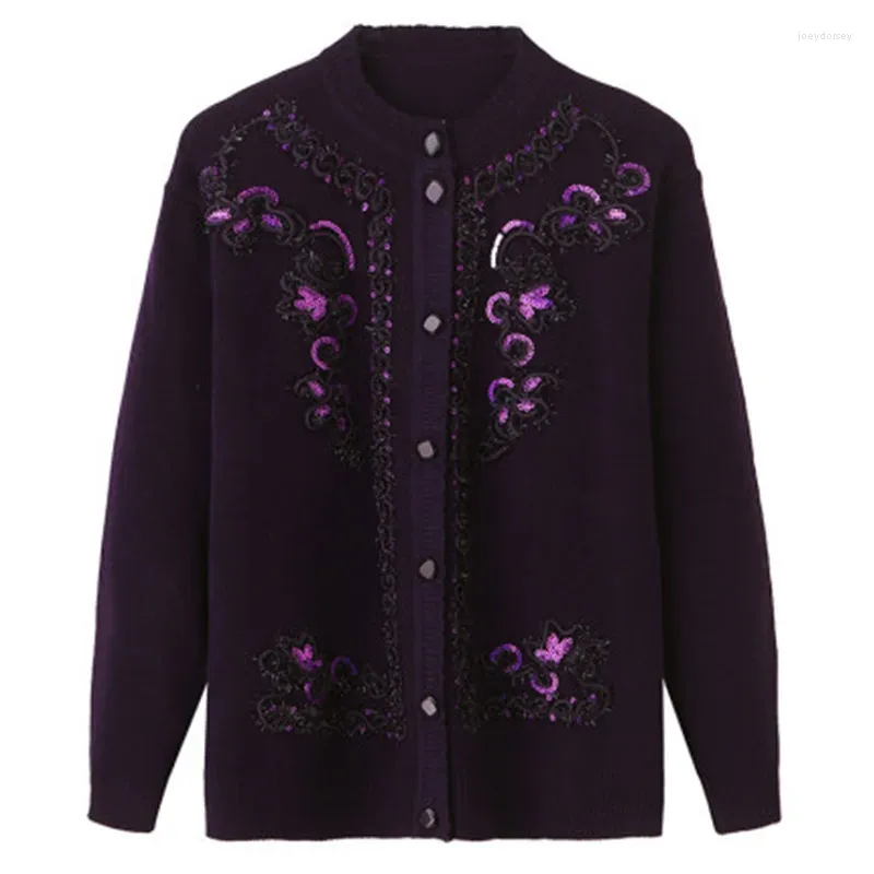 Tricots pour femmes Femmes Automne Mode Moyen-âge Cardigan Pull Manteaux Femme O-cou Tricoté Veste Dames Floral Broderie Outwear A304