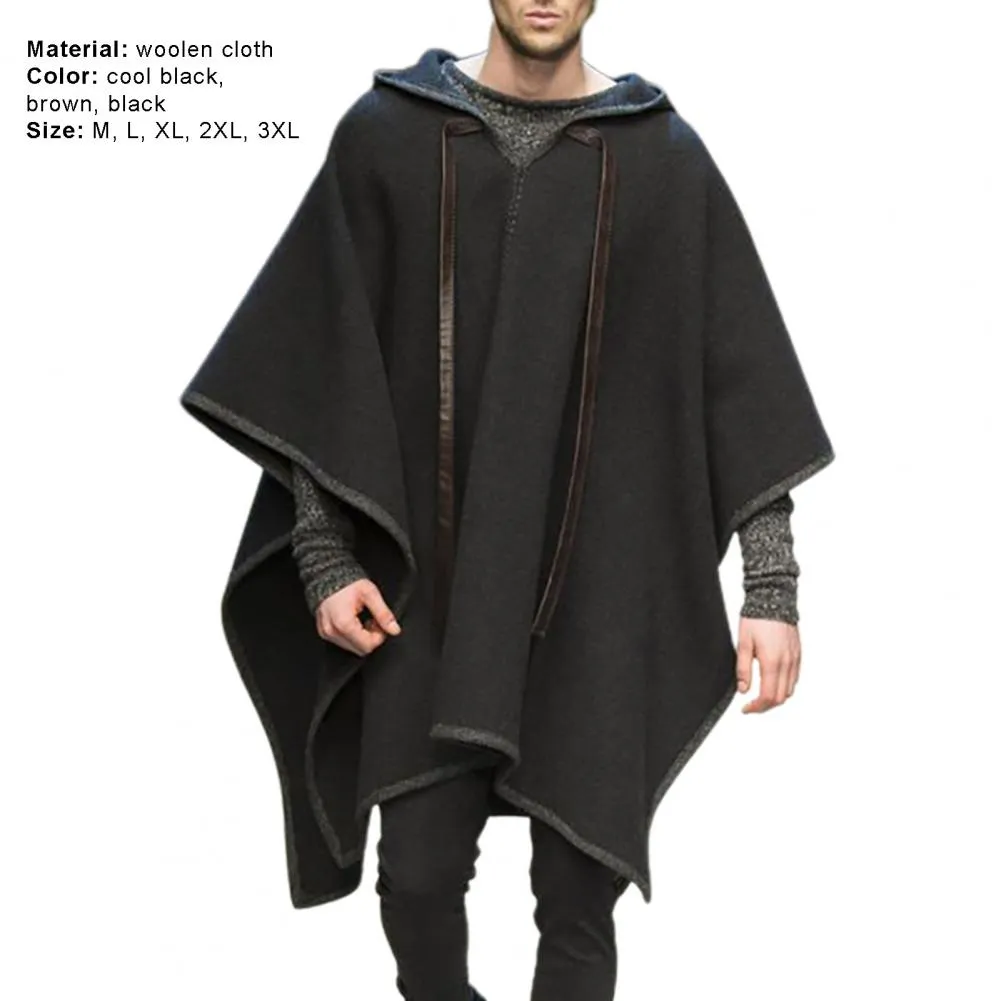 Mens Vintage Long Cape Coat with Irregular Hem and Solid