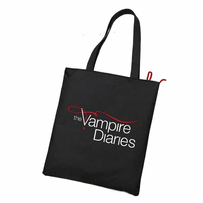 the Vampire Diaries Men Women Shop Bag Handbag Foldable Reusable Cloth Shopper Harajuku Style Bag Student Canvas Tote Bag d8HI#