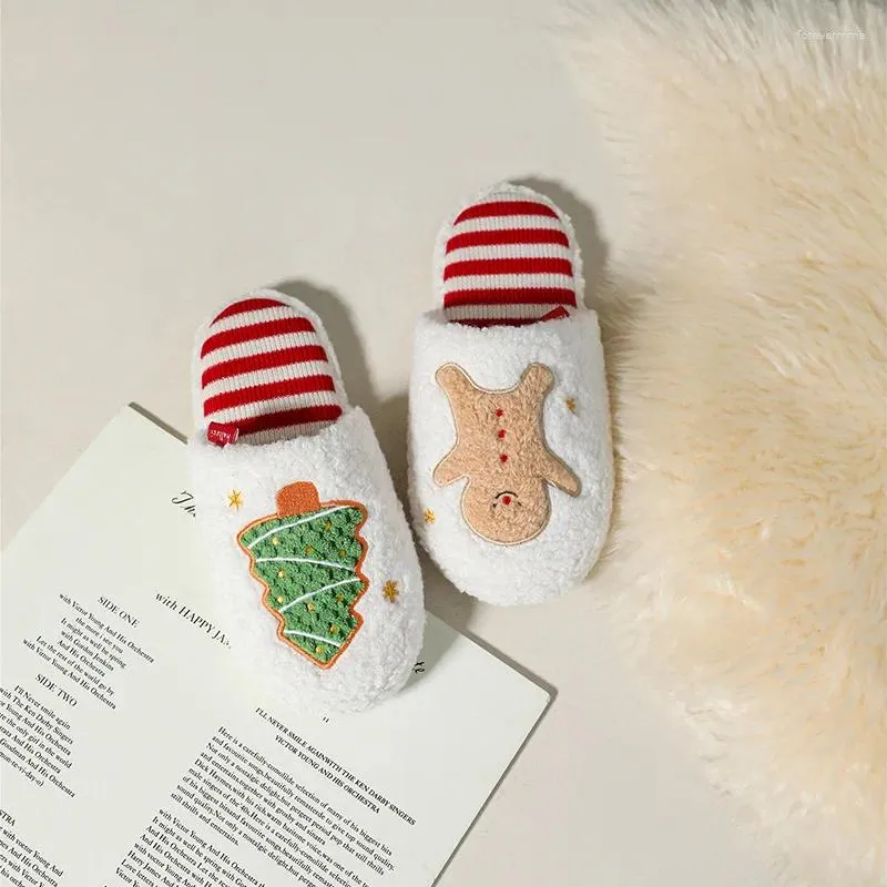 Kapcie kobiety zimowe Boże Narodzenie Plush ciepło zabawne słodkie domowe gingerbreadman żeńskie bawełniane bawełniane buty