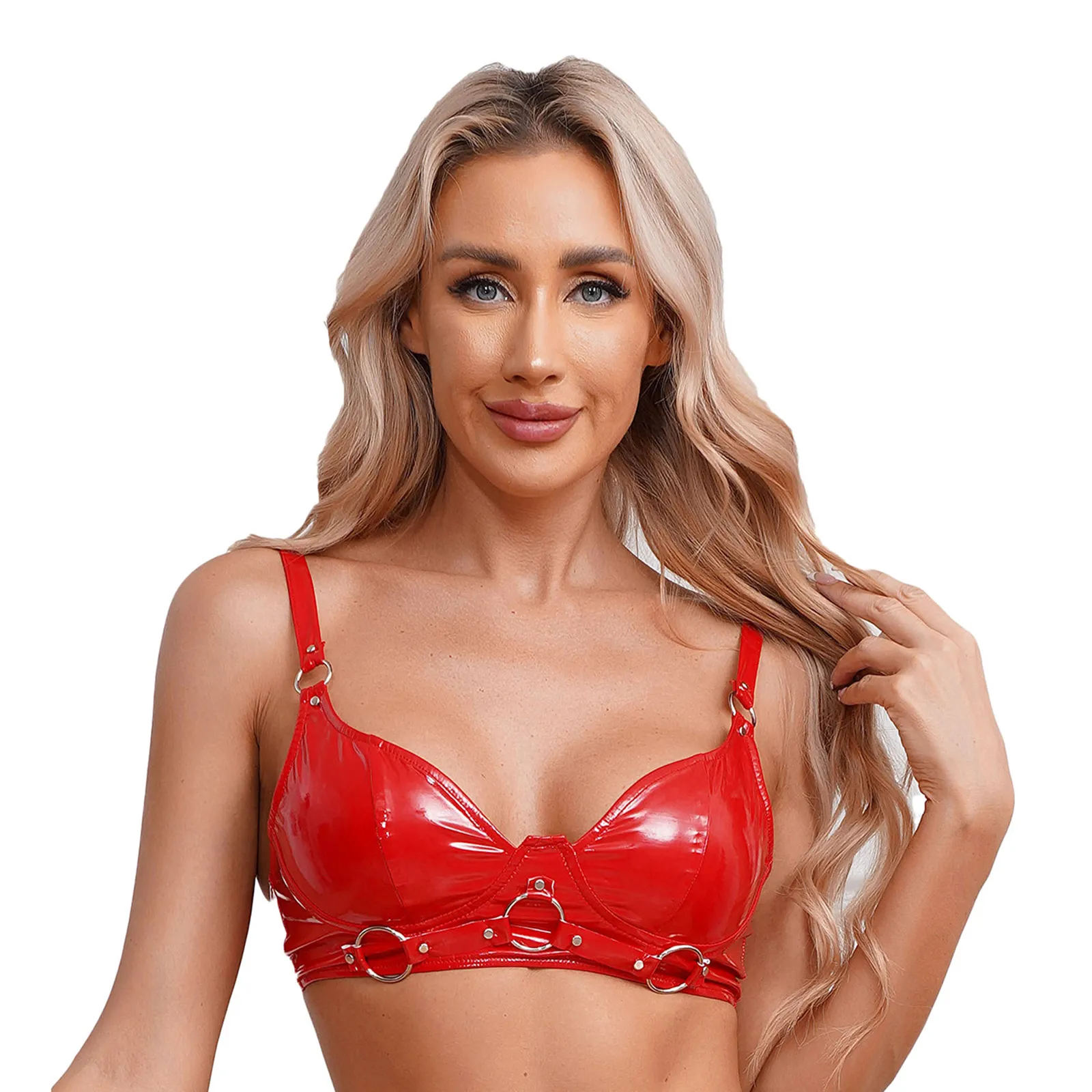 red latex bralette