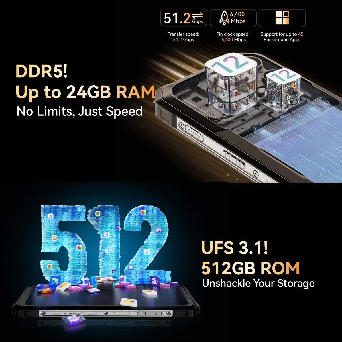 Blackview BL8000 5G Rugged Smartphone 50MP Triple Camera 8800mAh 