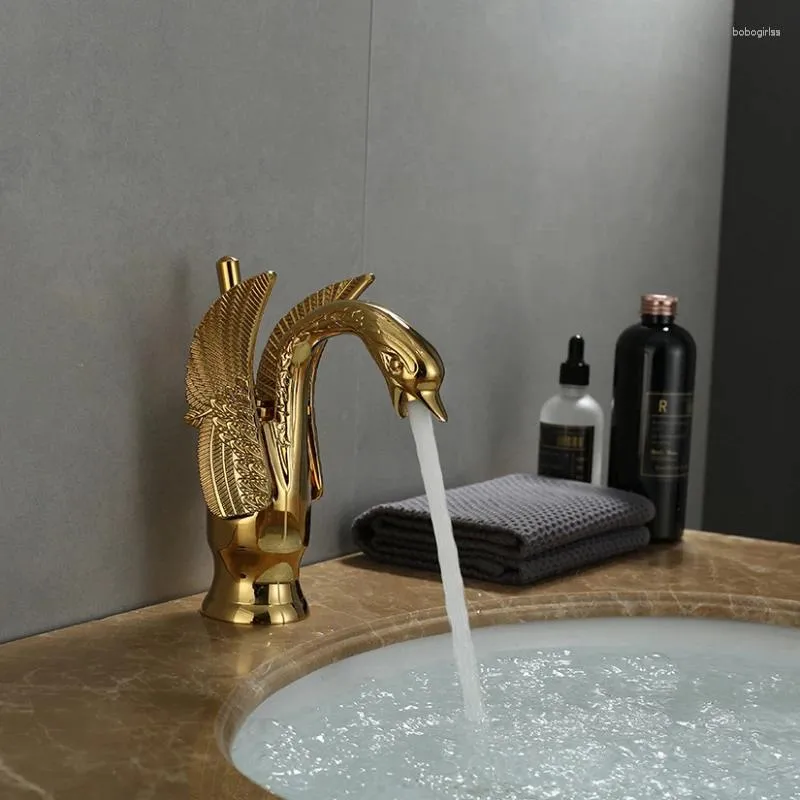 Robinets d'évier de salle de bains entièrement en cuivre, robinet de cuisine européen Vintage Swan, mitigeur de douche à poignée unique