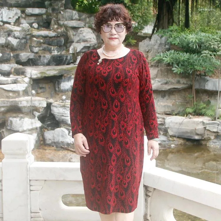 Sıradan elbiseler orta yaşlı kadın elbise zarif vestidos basılı vintage cheongsam kadınlar için uzun kollu kore bodycon h99