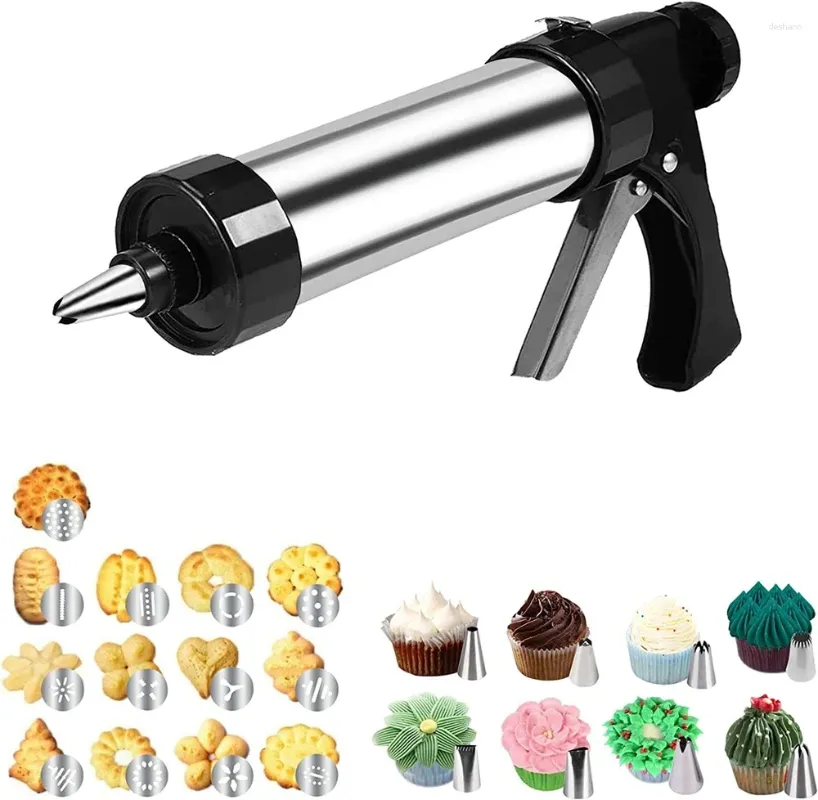 Bakformar cookie press kit biscuits maker pistol set med 13 mögel 8 konditor piping munstycken kakedekoratör kc0225