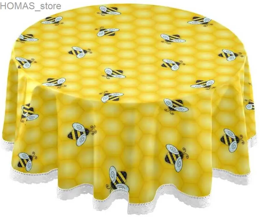 Table Cloth Bumble Bee and Honeycomb Tablecloth 60 Inch Round Tablecloths for Circular Table Cover for Buffet Table Parties Holiday Dinner Y240401