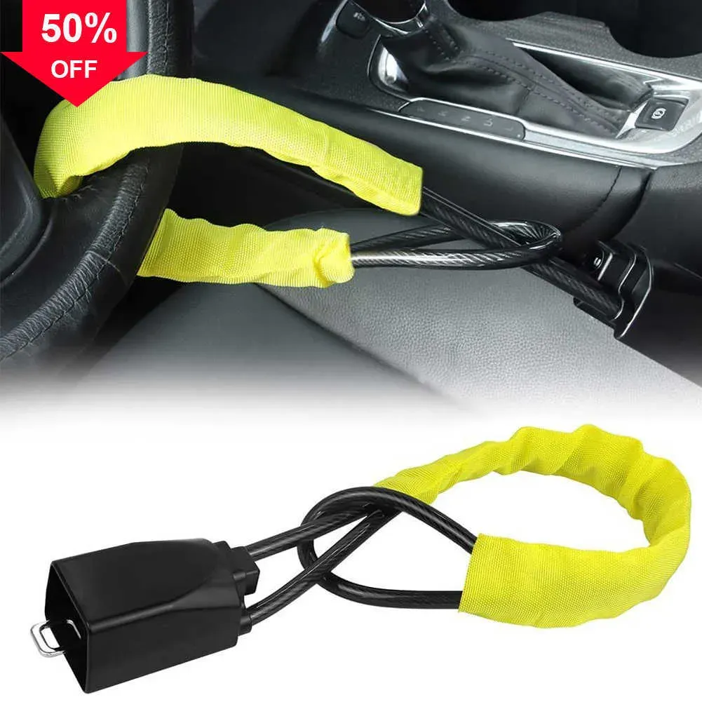 Accessories New Car Auto Lock Top Mount Steering Wheel Lock Anti Theft Security Lock With Keys AntiTheft Devices Wheel Lock Steel Strap