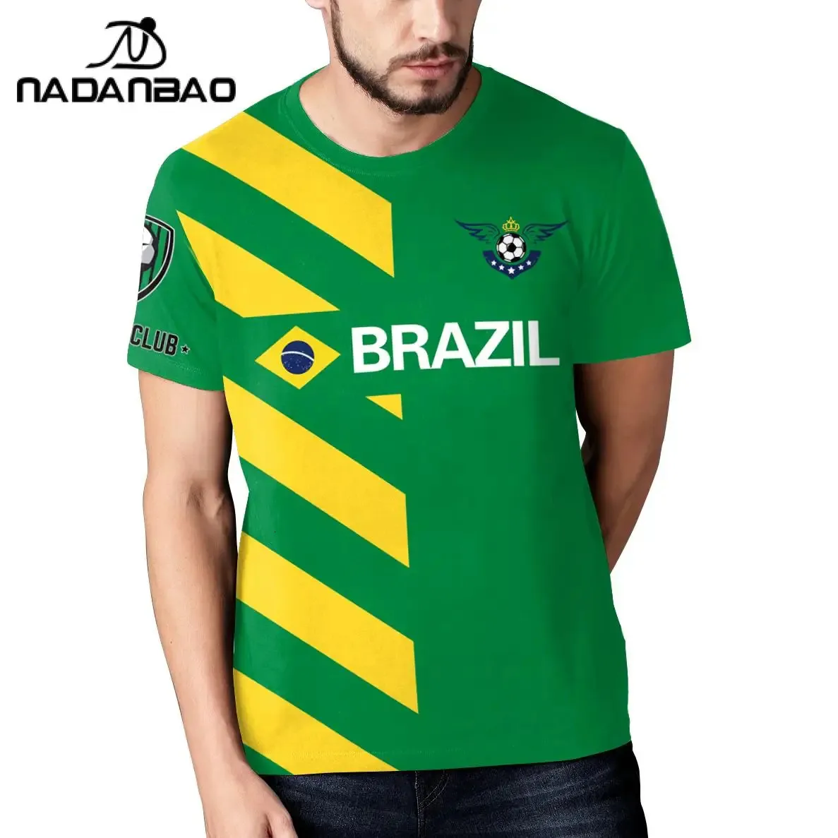 Nadao European Brasilien Tshirt Mens 3D Print Soccer Top Football Team Supporter Uniform Short Sleeve Jerseys 240321