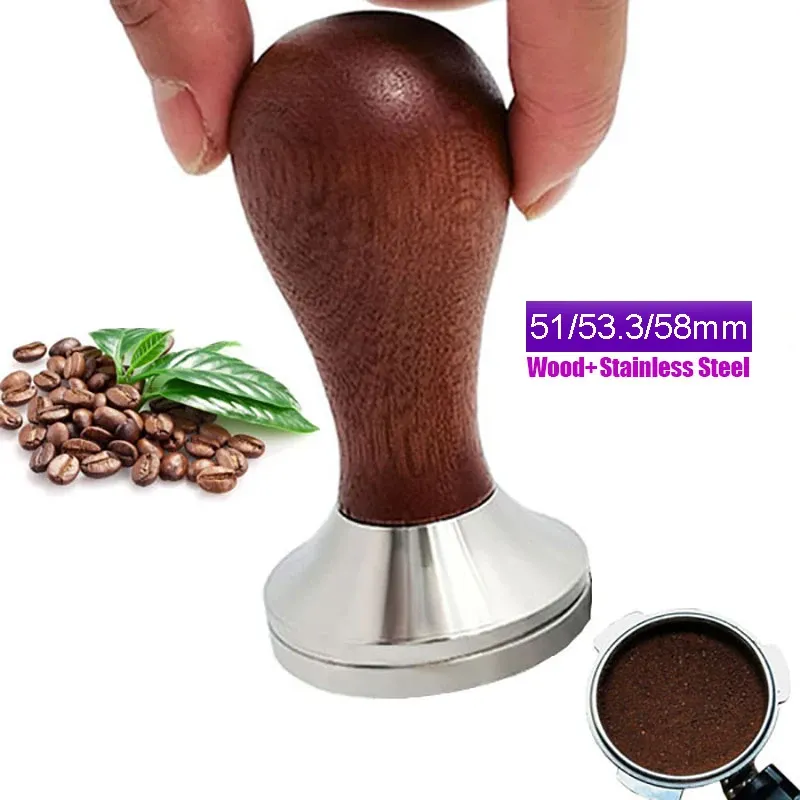 Calligraphy 51mm Tamper Coffee Espresso Tamper 58mm, Coffee Tampers Stainless Steel Base Solid Wood Handle for 51/54/58mm Portafilter