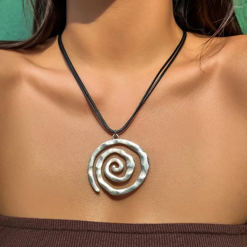 Pendant Necklaces PuRui Punk Silver Color Geometric Spiral Necklace For Women Men Fashion Rope Link Choker Clavicle Chain Jewelry Collar