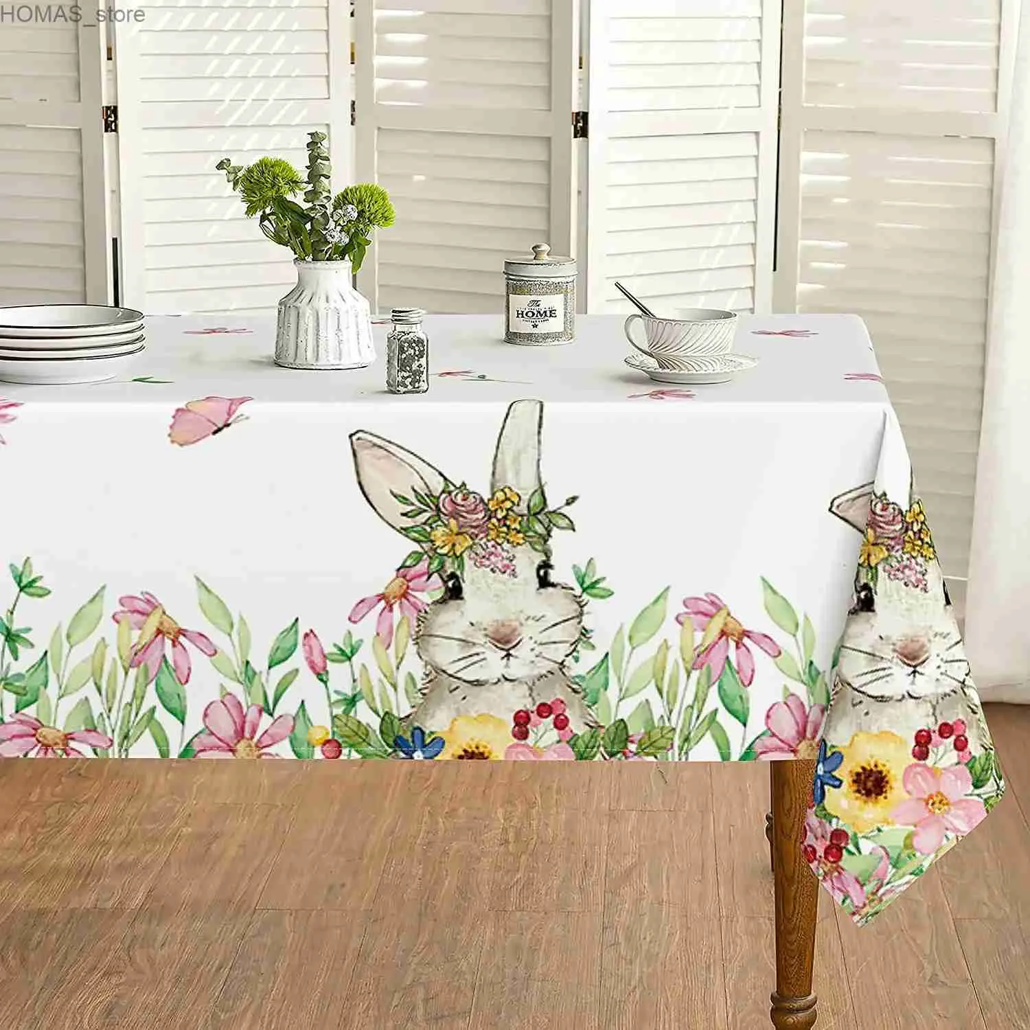 Tableau de nappe de Pâques imperméable nappe de printemps fleur de printemps Couverture de table de lapin pour la fête Dîner décor de Pâques décoration 2024 Y240401