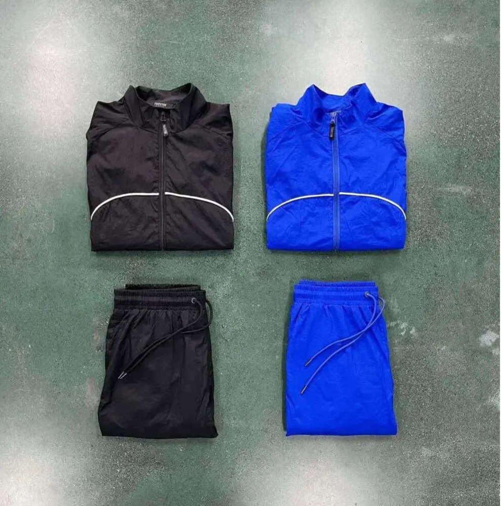 Trapstar jaqueta agasalho masculino irongate shell terno versão 2.0 azul e preto qualidade bordado letras casaco feminino 9944ess