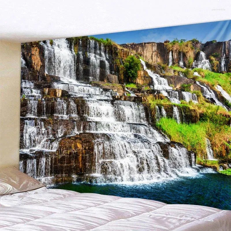 Tapisserier Natural Landscape Waterfall Big Tapestry Forest Stream 3D Printing Wall Hanging Decoration Bohemian Home Room