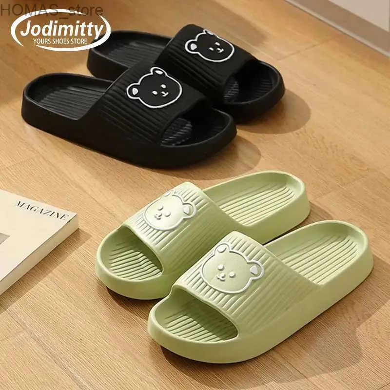 home shoes Cute Bear Women Slippers Home Sandals Cartoon Flip Flops Beach Men Summer 2024 Couple Unisex No-Slip Soft Sole Slides Shoes Y240401