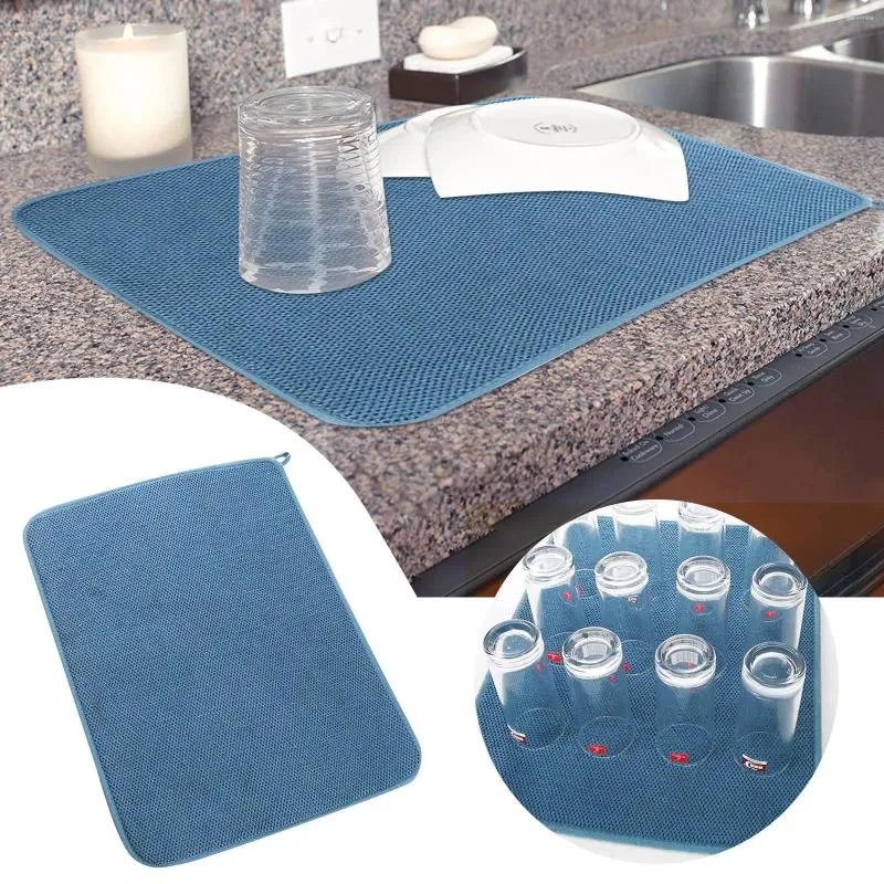 Bordmattor Blue Dish Drying Mat Ultrafine Fiber Absorberande Fast Place Drain Dray Pot Pot Lite Dining Set för 4 Modern Round