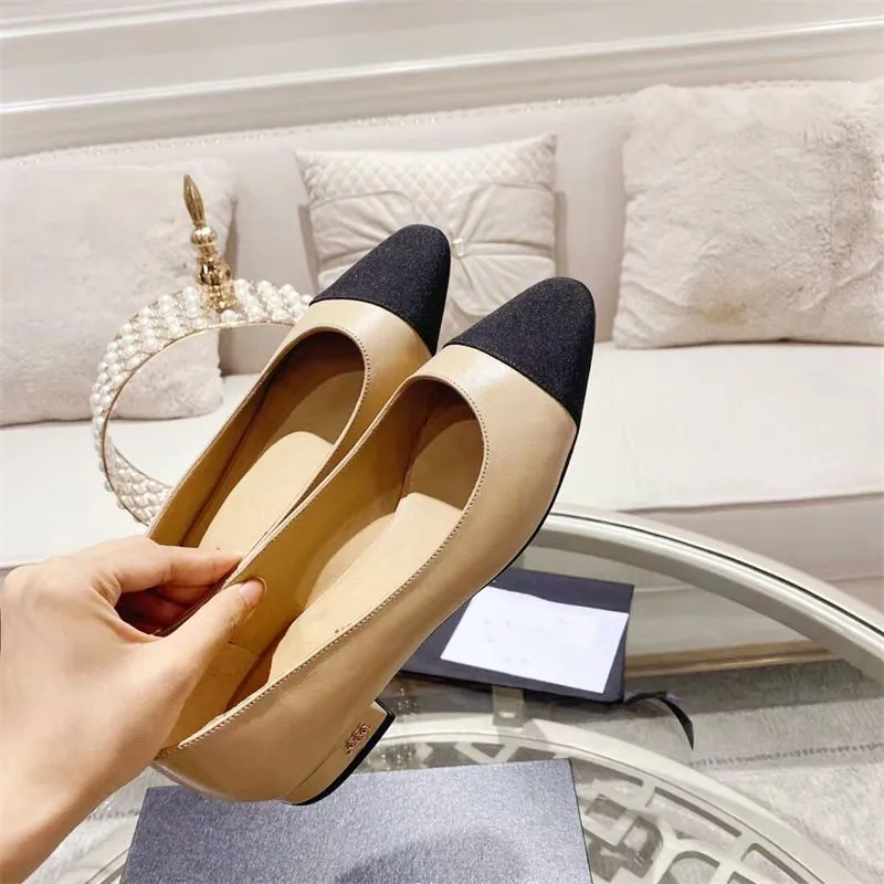 Womens elegant genuine leather Flats Shoes women summer designer pointed toes women lady classic casual outdoor walking shoes in beige black
