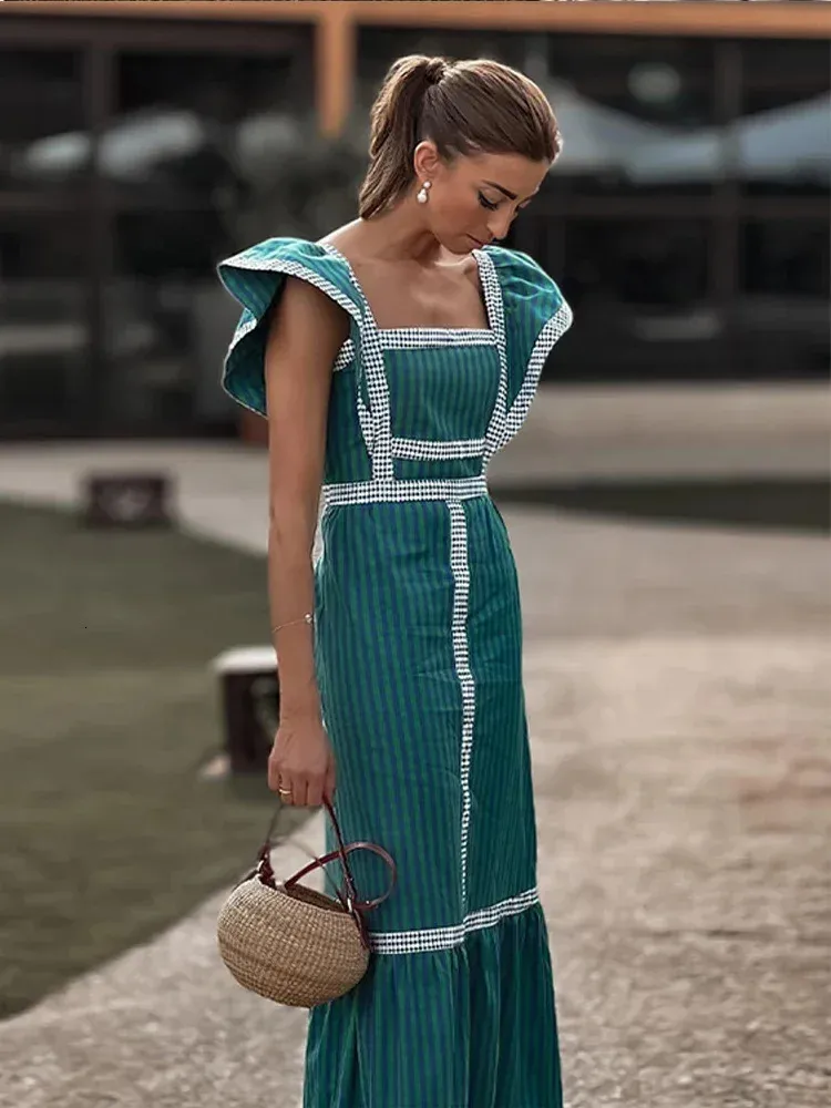 empire waist midi dress in plaid Vintage Plaid Knot Front Smocked High Waist Midi Dress
