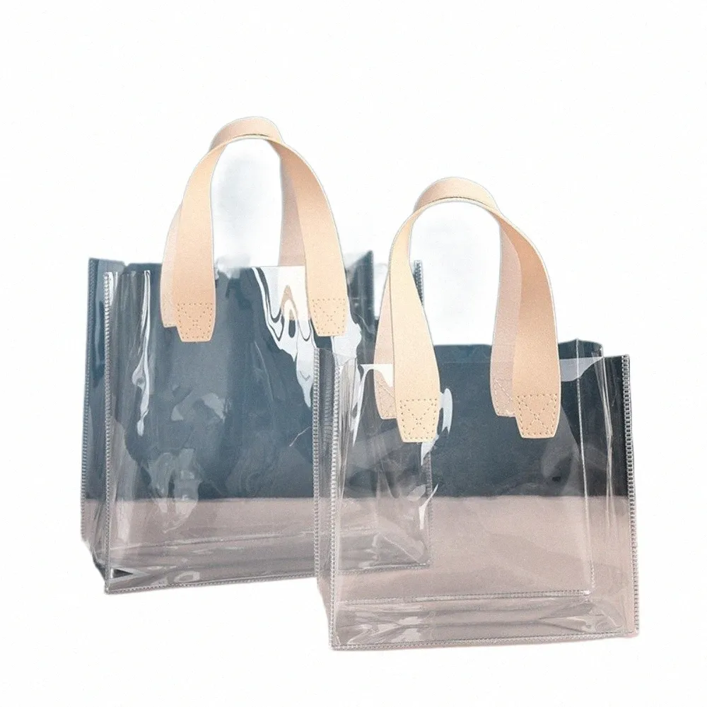 1pc trasparente Tote Bag trasparente riutilizzabile Shop Borse Borsa a tracolla Borsa in PVC impermeabile di immagazzinaggio per il regalo Sacchetti di plastica cosmetici x2q9 #